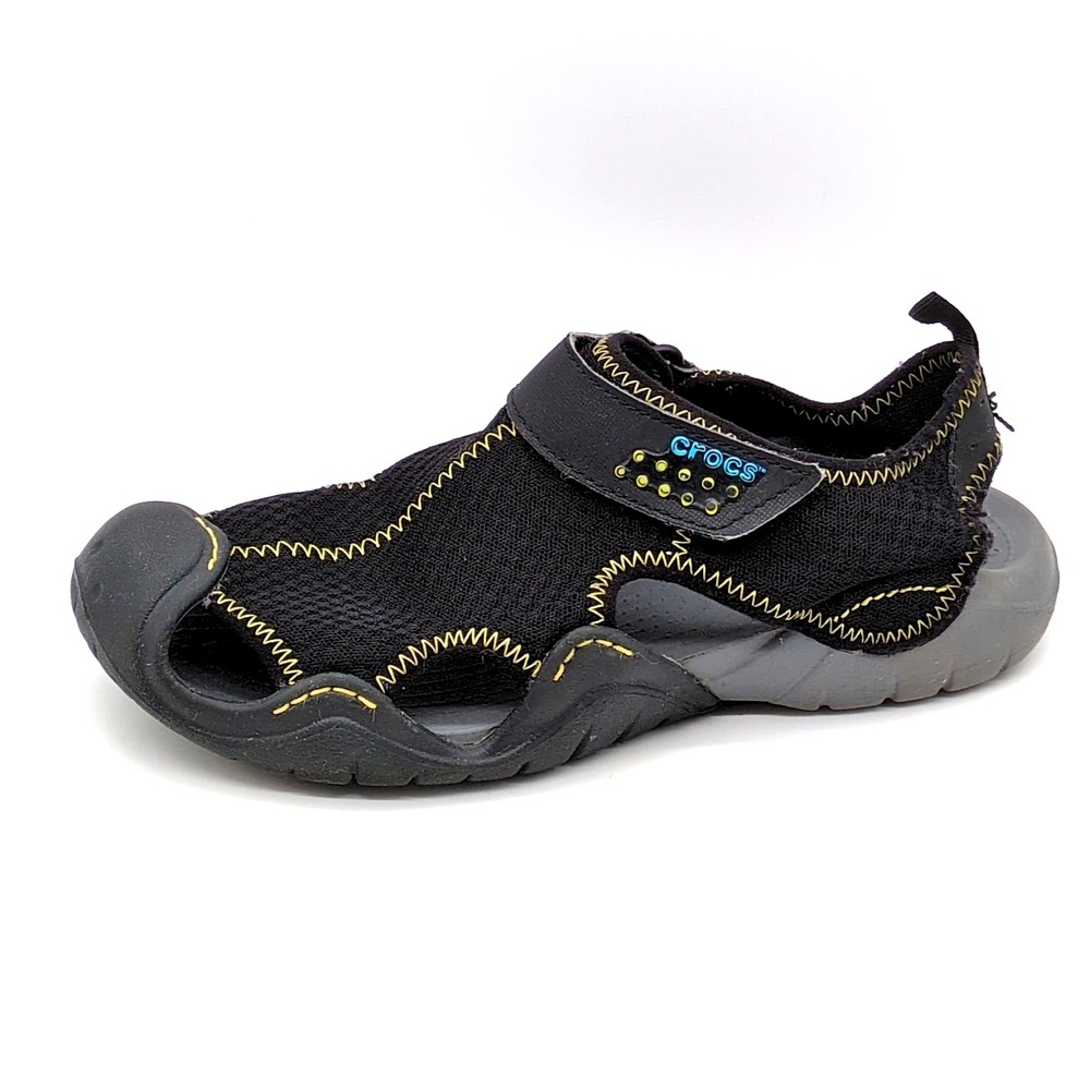 Crocs Shoes Mens Swiftwater Black 8 Fisherman Deck Sandals Mesh Hook Loop 15041